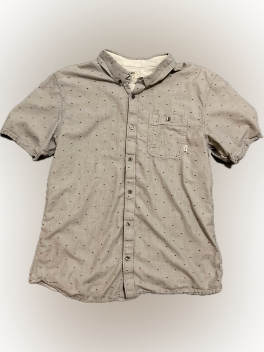 Vans Men's Short-Sleeve Button-Down Shirt in Light Gray with Micro Dots Size M